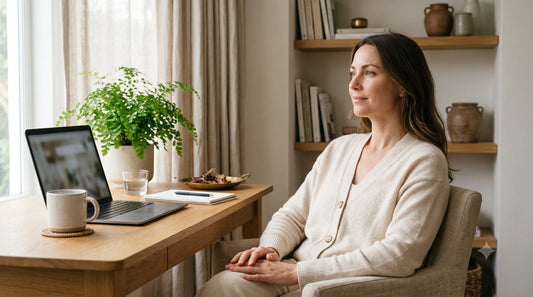 Person taking a screen break as part of an Ayurveda-informed eye-care routine